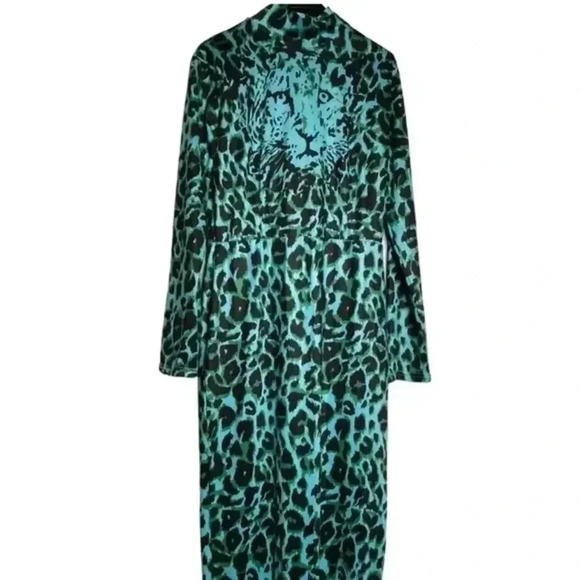 Women's Blue Animal Print Dress - Split - Long Sleeve Dress- Size Medium - Picture 8 of 11